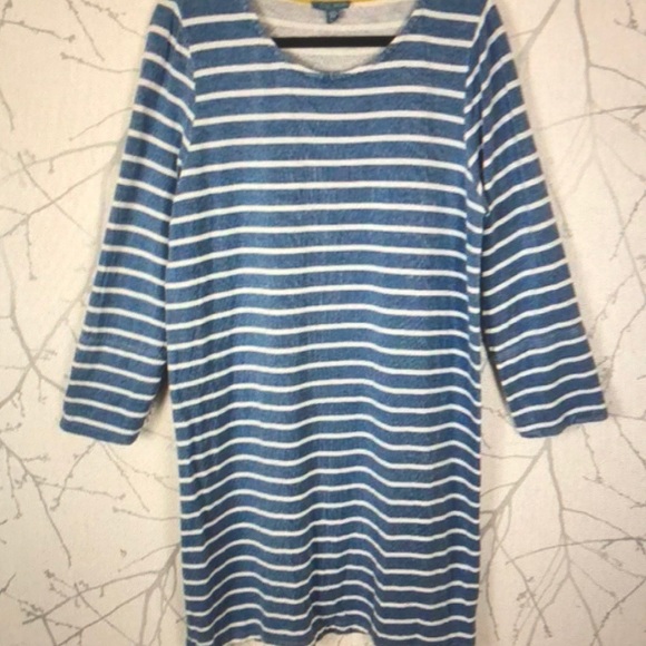 Fleur Bleue Blue Stripe Modal Stretch Round Neck Midi Shift Dress - Picture 1 of 5